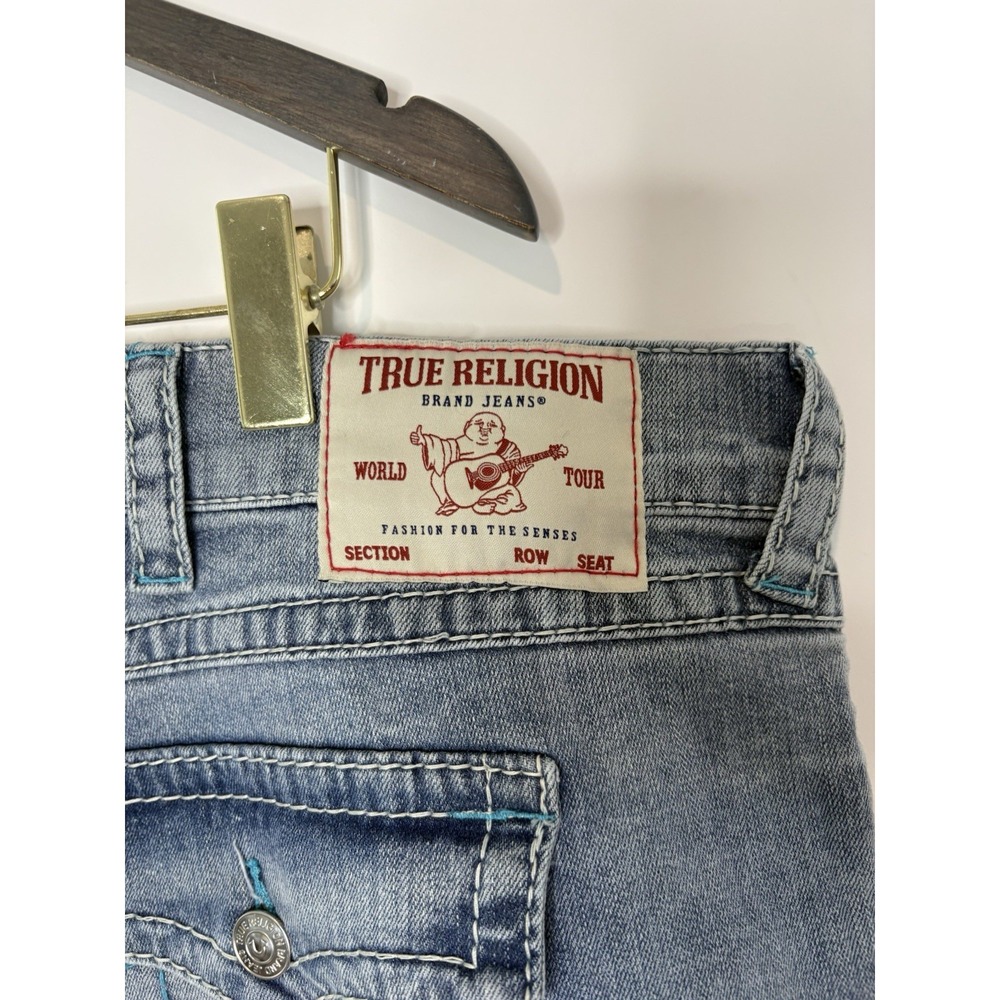 True Religion Ricky Relaxed Straight Mens 46x34 Light Vintage Wash Double Flap - Picture 11 of 14